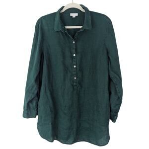 J Jill Womens Love Linen Popover Green Tunic Lagenlook Coastal Top Size L Petite